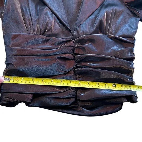 R&M Richards M Iridescent Slick Brown Oxblood Evening Gala Top Ruched Waist READ - Picture 9 of 16